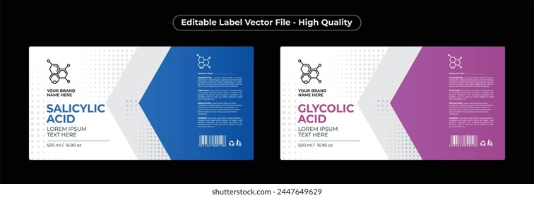 Salicylic acid peel label design glycolic acid label design, cosmetic packaging design set template illustration editable print ready file download