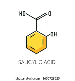 Salicylic Acid RGB Color Icon. Chemical Sequence. Molecular Formula. Skincare Component. Scientific Research. Healthcare, Cosmetology. Korean Beauty. Cosmetic Ingredient. Isolated Vector Illustration