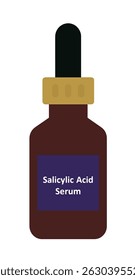 Ácido salicílico em um frasco marrom sobre um fundo branco. Ilustração vetorial. Niacinamida Peeling Solution for Skin. Ácido salicílico em uma garrafa, substâncias usadas para o tratamento ou beleza médica.