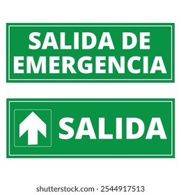 Salida e salida de emergencia sinais verdes sobre um fundo branco (saída de trad. e saída de emergência)