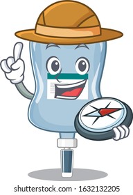 Saline bag stylized Explorer having a compass