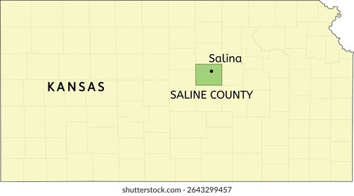 Saline County and city of Salina location on Kansas state map