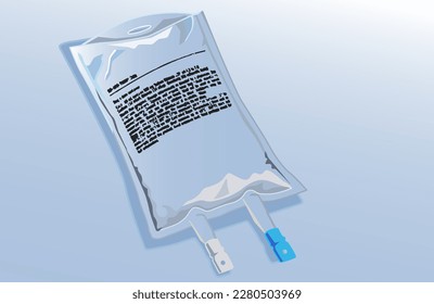 Saline plastic bag. IV drip. Realistic illustration of an IV plastic bag.  