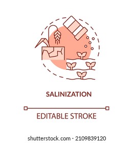 Salinization red concept icon. Climate change impact on environment abstract idea thin line illustration. Isolated outline drawing. Editable stroke. Roboto-Medium, Myriad Pro-Bold fonts used