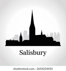 Salisbury Skyline Silhouette - Historic English Cathedral City Vector Illustration
