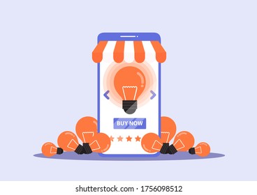 Sall  idea. Man holding mobile phone with buy idea concepts.Vector, illustration, EPS, flat design.
