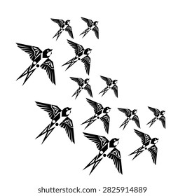 SALLOW BIRD FLY IN GROUP IN VECTO RART 