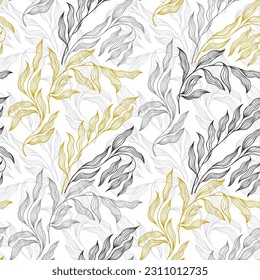 Sallow tree branch summer leaves floral vector seamless pattern. Garden botany flora eco ornament. Organic eucalyptus foliage summer motif. Modern stylized tree leaves endless pattern.