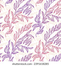 Sallow tree branch summer leaves floral vector seamless pattern. Decorative textile print ornament. Organic sallow foliage summer motif. Modern stylized tree leaves endless pattern.