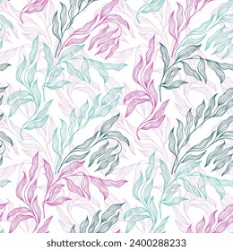 Sallow tree branch summer leaves floral vector seamless pattern. Creative batik colorful repeat print. Organic oseir foliage summer motif. Abstract stylized tree leaves endless pattern.