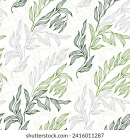 Sallow tree branch summer leaves floral vector seamless pattern. Decorative textile print ornament. Organic oseir foliage summer motif. Modern stylized tree leaves endless pattern.