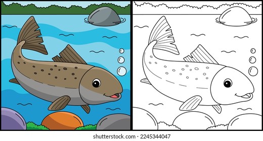 Salmon Animal Coloring Page Colored Illustration