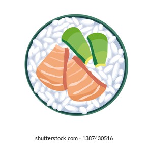 salmon avocado sushi circle roll icon symbol isolated on white background