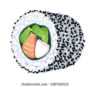 salmon avocado sushi circle roll icon symbol isolated on white background
