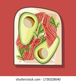 salmon avocado toast breakfast morning cuisine drawing sandwich