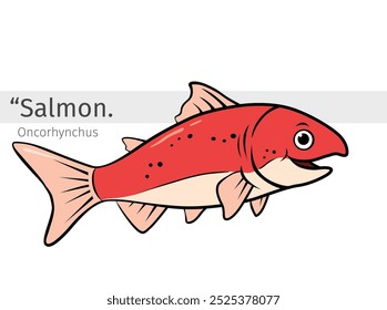 Ilustración de dibujos animados de salmón. animal marino aislado. Colección de dibujos animados de animales. Pescado de salmón Caricatura