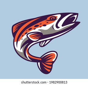 Salmón al estilo de las caricaturas. Hermoso habitante subacuático