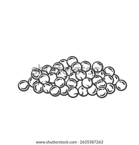 Salmon caviar outline drawing in hand drawn doodle style, showing pile of fish eggs. Gourmet seafood delicacy for sushi, snacks, or packaging. Vector illustration.
