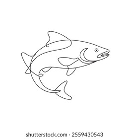 
Salmon Continuous line art flat vector illustration on white background.