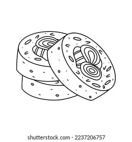 Lachse und Gurken rollen im handgezeichneten Doodle-Stil. Traditionelle japanische Food-Vektorgrafik.