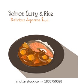 Salmon curry rice vector on white background. Japanese delicious food. Vector Illustration.