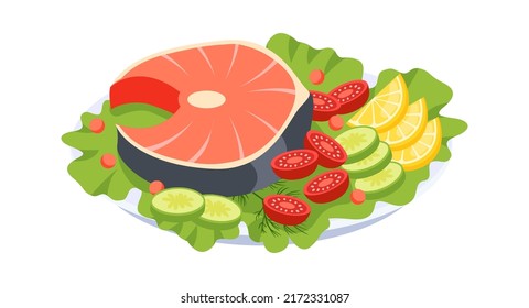 Salmon dish seafood. Vector illustration