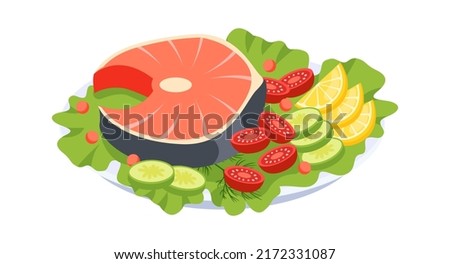 Salmon dish seafood. Vector illustration