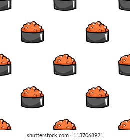 salmon egg sushi cartoon object, seamless pattern, vector doodle art
