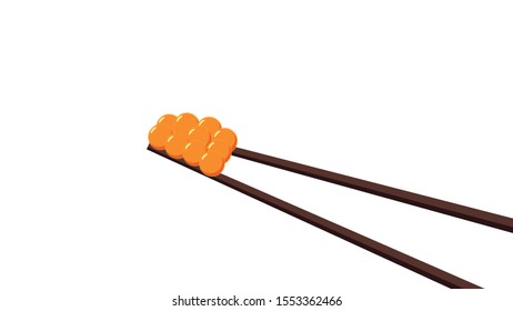 Salmon egg vector.  Salmon egg on chopsticks. free space for text. copy space.
