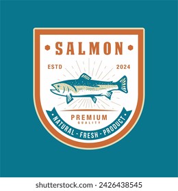 Salmon emblem logo design vector illustration. Seafood label design