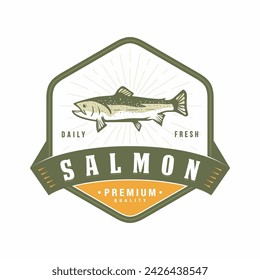 Salmon emblem logo design vector illustration. Seafood label design