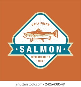 Salmon emblem logo design vector illustration. Seafood label design