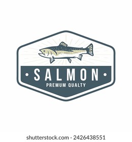 Salmon emblem logo design vector illustration. Seafood label design