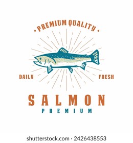Salmon emblem logo design vector illustration. Seafood label design