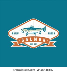 Salmon emblem logo design vector illustration. Seafood label design