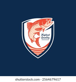 salmon emblem logo, shield-shaped salmon stamp logo