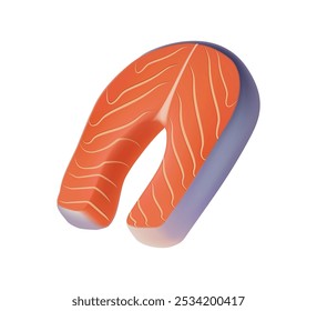 Ilustração de filete de salmão 3D. Bife de salmão fresco. Vetor de ilustração de carne de salmão isolado. Salmão de peixe vermelho para a ilustração do vetor do menu de comida de sushi. Pedaços de peixe fatiados