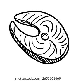 Salmon fillet Hand drawn line art sketch doodle fisherman aesthetic coastal nautical illustration 