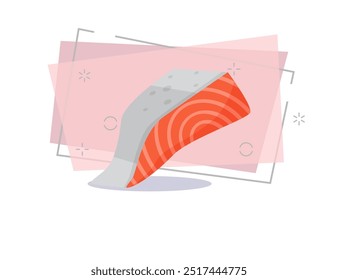 Salmon fillet illustration. Fish, trout, raw food. Food concept. Can be used for topics like fish market, sea food, restaurant menu