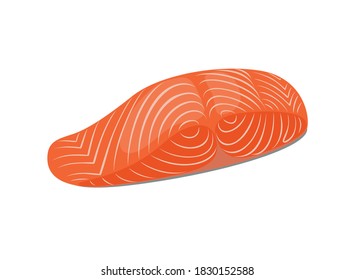 Salmon fillet isolated on white background. Vector illustration in cartoon flat style. Seafood icon.