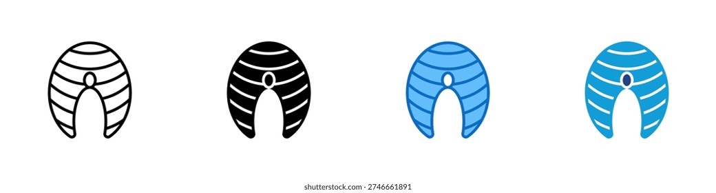 Salmon Fillet Multiple Style Icon Design Vector - Fish steak slice representing omega fatty acids, seafood nutrition, and protein rich diet