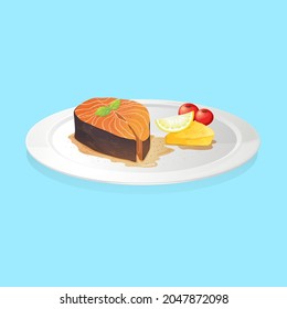 Salmon fillet on a plate. Vector illustration
