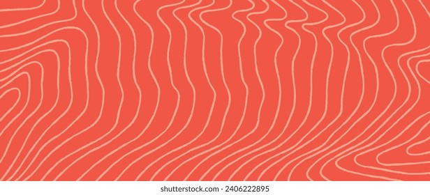 Salmon fillet pattern texture background vector. Abstract salmon meat on orange background with stripes salmon line art. Design illustration for Japanese Restaurant, website, banner, packaging.