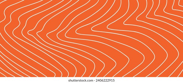 Salmon fillet pattern texture background vector. Abstract salmon meat on orange background with stripes salmon line art. Design illustration for Japanese Restaurant, website, banner, packaging.