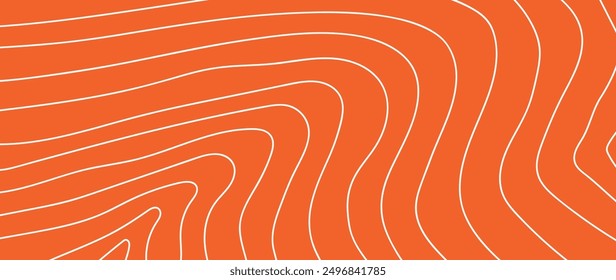 Vector de fondo de textura de patrón de filete de salmón. Abstractas carne de salmón sobre fondo naranja con rayas de salmón línea de arte. Ilustración de diseño para restaurante japonés, Sitio web, Anuncio, embalaje.