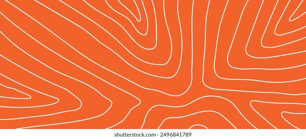 Vector de fondo de textura de patrón de filete de salmón. Abstractas carne de salmón sobre fondo naranja con rayas de salmón línea de arte. Ilustración de diseño para restaurante japonés, Sitio web, Anuncio, embalaje.