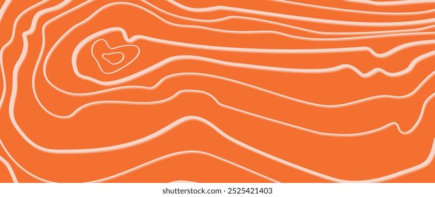 Vetor de fundo de textura de padrão de filete de salmão. Abstrato carne de salmão no fundo laranja com listras salmão linha arte. Ilustração de design para restaurante japonês, site, banner, embalagem.