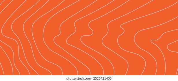 Vetor de fundo de textura de padrão de filete de salmão. Abstrato carne de salmão no fundo laranja com listras salmão linha arte. Ilustração de design para restaurante japonês, site, banner, embalagem.