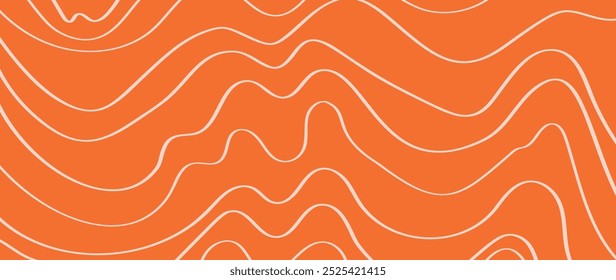 Vetor de fundo de textura de padrão de filete de salmão. Abstrato carne de salmão no fundo laranja com listras salmão linha arte. Ilustração de design para restaurante japonês, site, banner, embalagem.