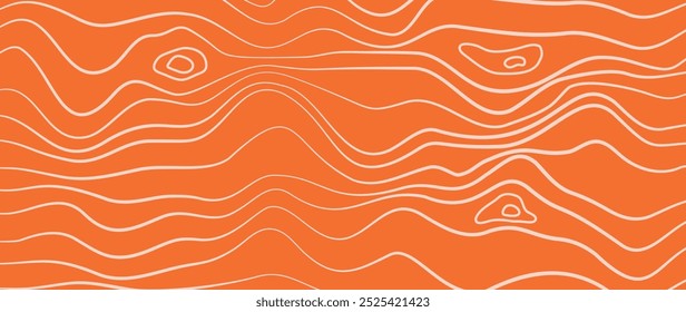 Vetor de fundo de textura de padrão de filete de salmão. Abstrato carne de salmão no fundo laranja com listras salmão linha arte. Ilustração de design para restaurante japonês, site, banner, embalagem.